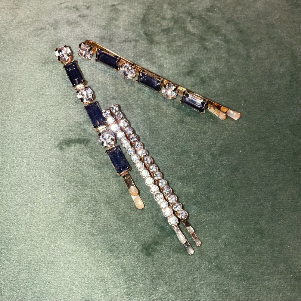 Set of 4 Gold Crystal and Black Hair Clips